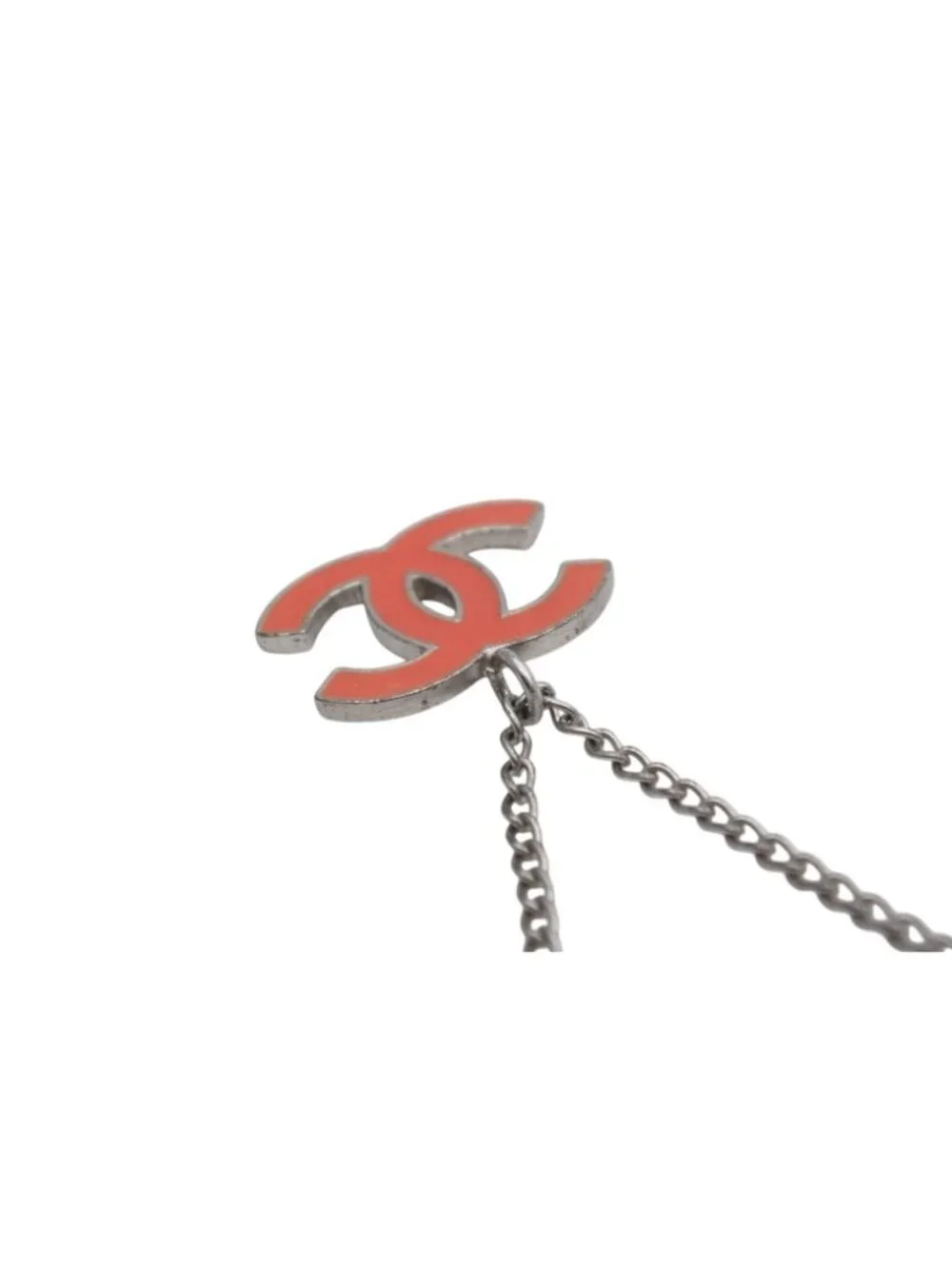 Chanel CC Logo Necklace Silver Orange Metal
